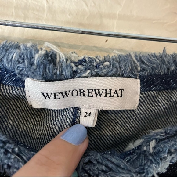 We Wore What Frayed High Rise Straight Leg Jeans in True Blue - Picture 8 of 9
